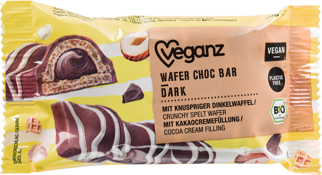 Barra de chocolate oscuro Veganz Wafer orgánico 30 g - B-stock