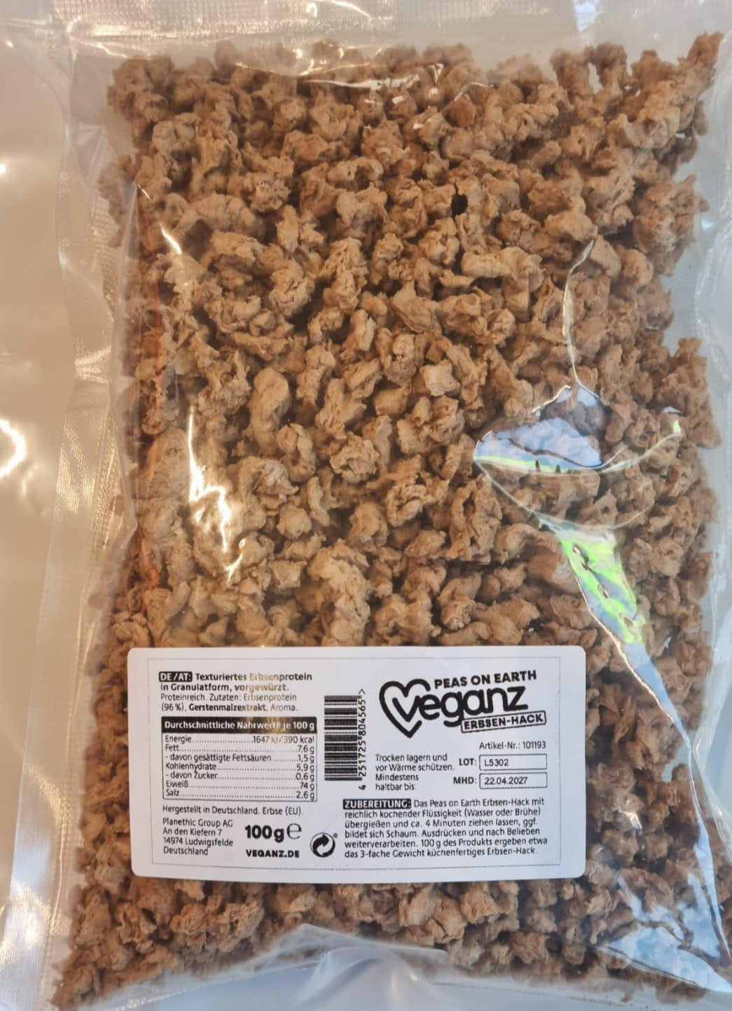 Werksverkauf Veganz Peas on Earth Erbsen-Hack 100g