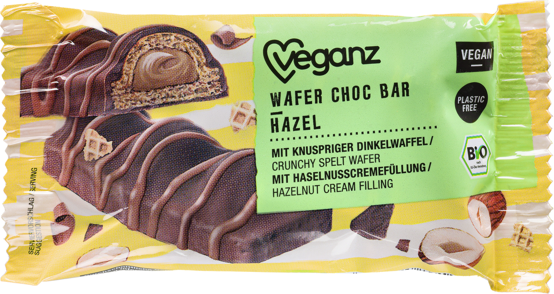 Økologisk Veganz Wafer Choc Bar Hassel 30g